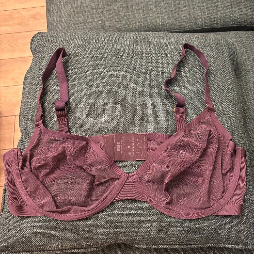 Cuup The Plunge Mesh Underwire Dark Purple Violet Bra 38E 38DD 38 E DD